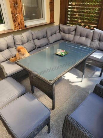 Narożnik z technorattanu z pufami i fotelami Perata Corner Plus – Anthracite