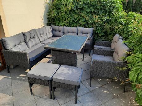 Narożnik z technorattanu z pufami i fotelami Perata Corner Plus – Anthracite