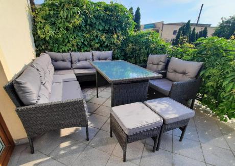 Narożnik z technorattanu z pufami i fotelami Perata Corner Plus – Anthracite