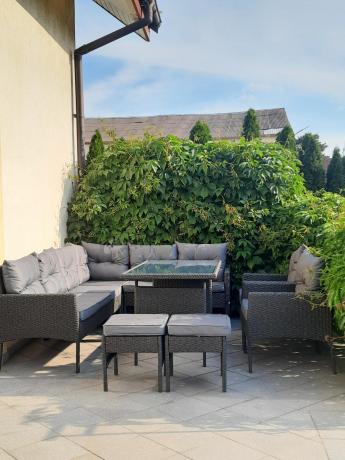 Narożnik z technorattanu z pufami i fotelami Perata Corner Plus – Anthracite