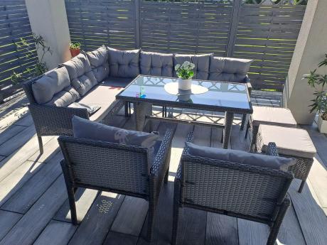 Narożnik z technorattanu z pufami i fotelami Perata Corner Plus – Anthracite