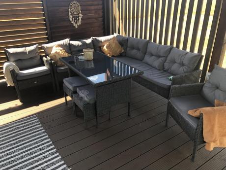 Narożnik z technorattanu z pufami i fotelami Perata Corner Plus – Anthracite