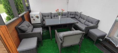 Narożnik z technorattanu z pufami i fotelami Perata Corner Plus – Anthracite