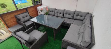 Narożnik z technorattanu z pufami i fotelami Perata Corner Plus – Anthracite