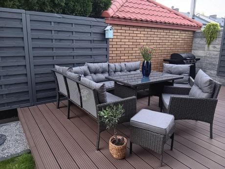 Narożnik z technorattanu z pufami i fotelami Perata Corner Plus – Anthracite
