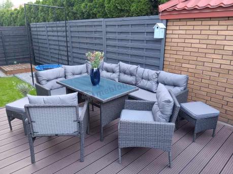 Narożnik z technorattanu z pufami i fotelami Perata Corner Plus – Anthracite