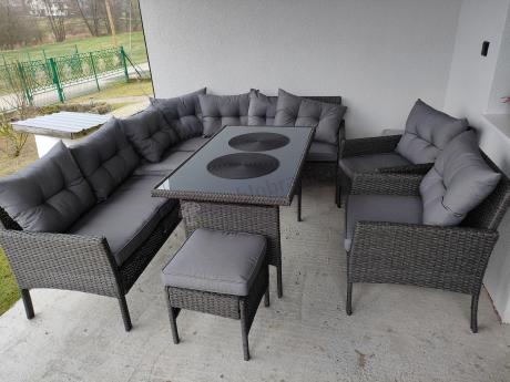 Narożnik z technorattanu z pufami i fotelami Perata Corner Plus – Anthracite