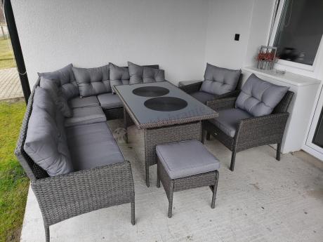 Narożnik z technorattanu z pufami i fotelami Perata Corner Plus – Anthracite