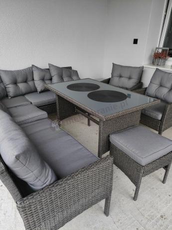 Narożnik z technorattanu z pufami i fotelami Perata Corner Plus – Anthracite