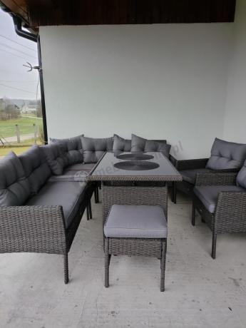 Narożnik z technorattanu z pufami i fotelami Perata Corner Plus – Anthracite