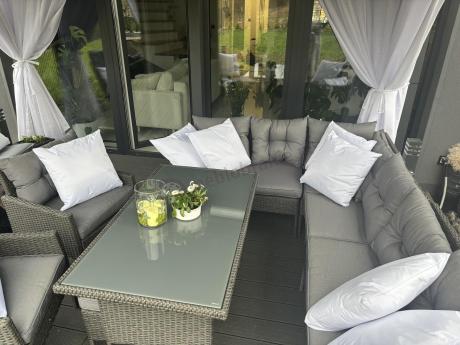 Narożnik z technorattanu z pufami i fotelami Perata Corner Plus – Anthracite