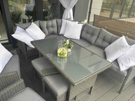 Narożnik z technorattanu z pufami i fotelami Perata Corner Plus – Anthracite