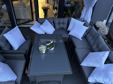 Narożnik z technorattanu z pufami i fotelami Perata Corner Plus – Anthracite