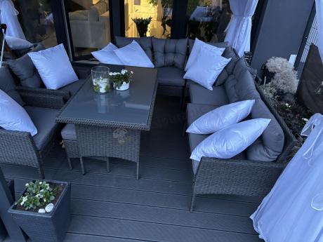 Narożnik z technorattanu z pufami i fotelami Perata Corner Plus – Anthracite