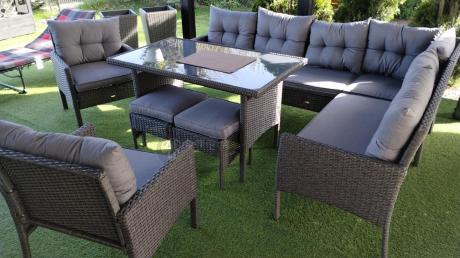 Narożnik z technorattanu z pufami i fotelami Perata Corner Plus – Anthracite