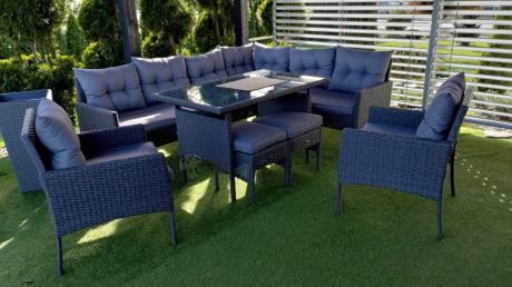 Narożnik z technorattanu z pufami i fotelami Perata Corner Plus – Anthracite