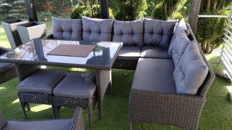 Narożnik z technorattanu z pufami i fotelami Perata Corner Plus – Anthracite