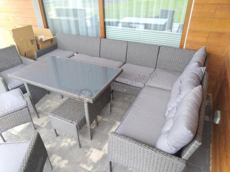 Narożnik z technorattanu z pufami i fotelami Perata Corner Plus – Anthracite