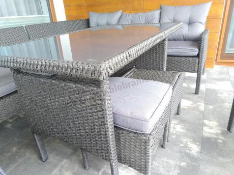 Narożnik z technorattanu z pufami i fotelami Perata Corner Plus – Anthracite