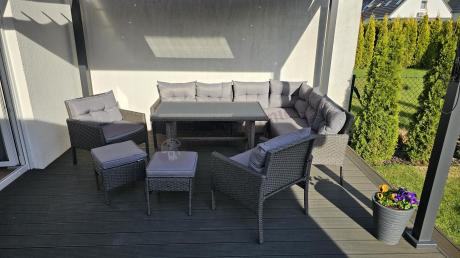 Narożnik z technorattanu z pufami i fotelami Perata Corner Plus – Anthracite