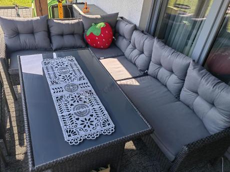 Narożnik z technorattanu z pufami i fotelami Perata Corner Plus – Anthracite