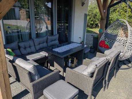 Narożnik z technorattanu z pufami i fotelami Perata Corner Plus – Anthracite