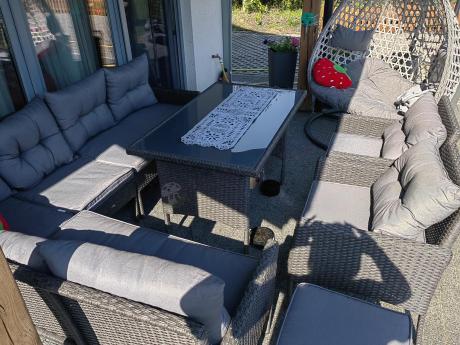 Narożnik z technorattanu z pufami i fotelami Perata Corner Plus – Anthracite