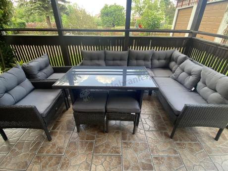 Narożnik z technorattanu z pufami i fotelami Perata Corner Plus – Anthracite