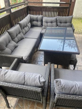 Narożnik z technorattanu z pufami i fotelami Perata Corner Plus – Anthracite