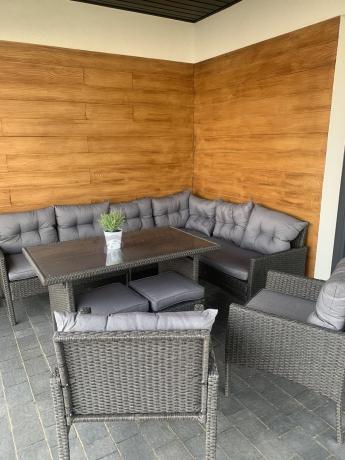 Narożnik z technorattanu z pufami i fotelami Perata Corner Plus – Anthracite