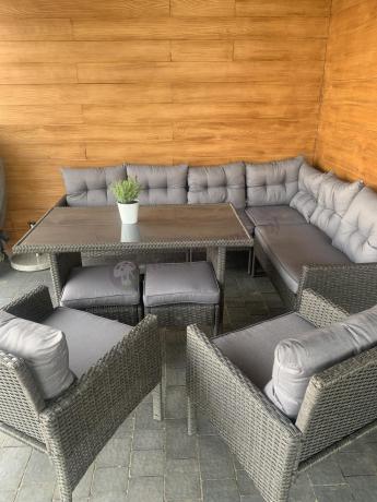 Narożnik z technorattanu z pufami i fotelami Perata Corner Plus – Anthracite