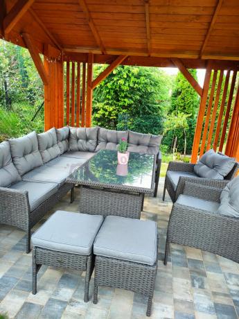 Narożnik z technorattanu z pufami i fotelami Perata Corner Plus – Anthracite