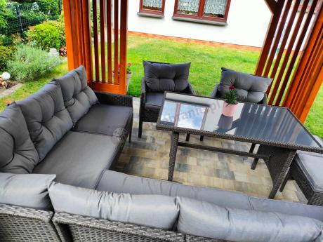 Narożnik z technorattanu z pufami i fotelami Perata Corner Plus – Anthracite