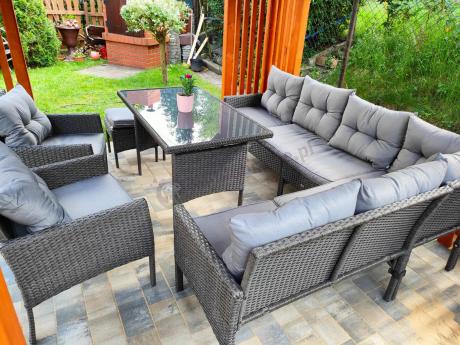 Narożnik z technorattanu z pufami i fotelami Perata Corner Plus – Anthracite