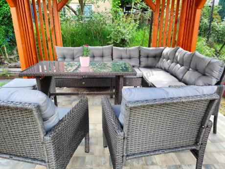 Narożnik z technorattanu z pufami i fotelami Perata Corner Plus – Anthracite