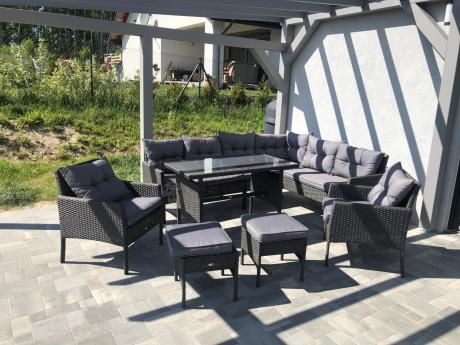 Narożnik z technorattanu z pufami i fotelami Perata Corner Plus – Anthracite