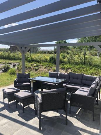 Narożnik z technorattanu z pufami i fotelami Perata Corner Plus – Anthracite