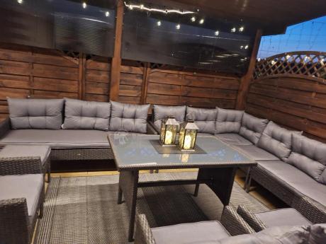 Narożnik z technorattanu z pufami i fotelami Perata Corner Plus – Anthracite