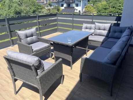 Narożnik z technorattanu z pufami i fotelami Perata Corner Plus – Anthracite