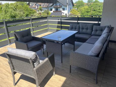 Narożnik z technorattanu z pufami i fotelami Perata Corner Plus – Anthracite