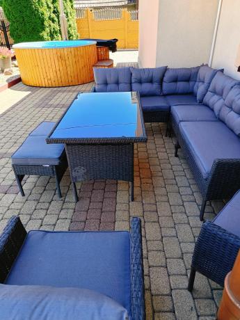 Narożnik z technorattanu z pufami i fotelami Perata Corner Plus – Anthracite