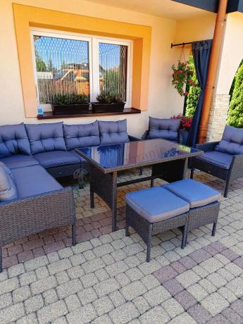 Narożnik z technorattanu z pufami i fotelami Perata Corner Plus – Anthracite