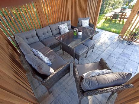 Narożnik z technorattanu z pufami i fotelami Perata Corner Plus – Anthracite