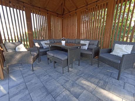 Narożnik z technorattanu z pufami i fotelami Perata Corner Plus – Anthracite