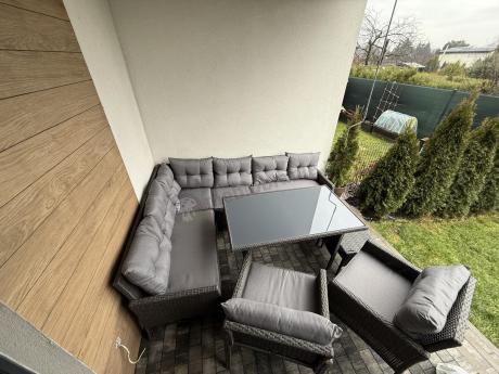 Narożnik z technorattanu z pufami i fotelami Perata Corner Plus – Anthracite