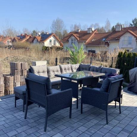 Narożnik z technorattanu z pufami i fotelami Perata Corner Plus – Anthracite