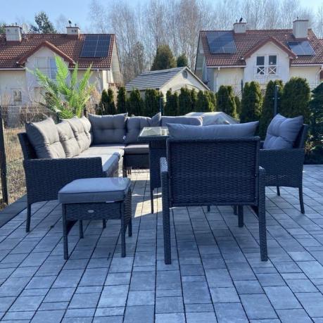 Narożnik z technorattanu z pufami i fotelami Perata Corner Plus – Anthracite