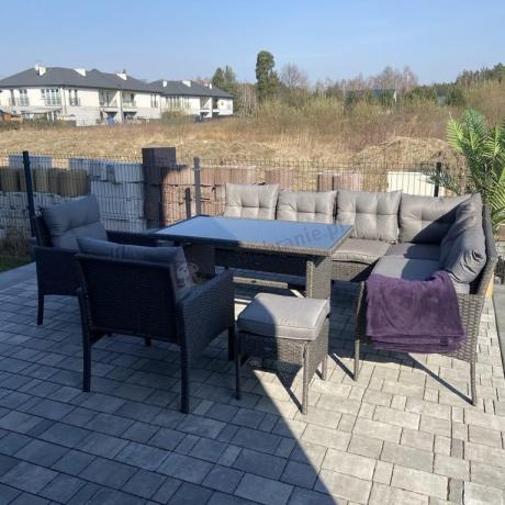 Narożnik z technorattanu z pufami i fotelami Perata Corner Plus – Anthracite