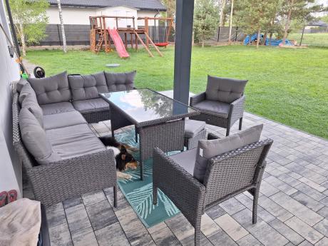 Narożnik z technorattanu z pufami i fotelami Perata Corner Plus – Anthracite