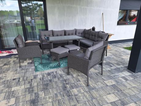 Narożnik z technorattanu z pufami i fotelami Perata Corner Plus – Anthracite